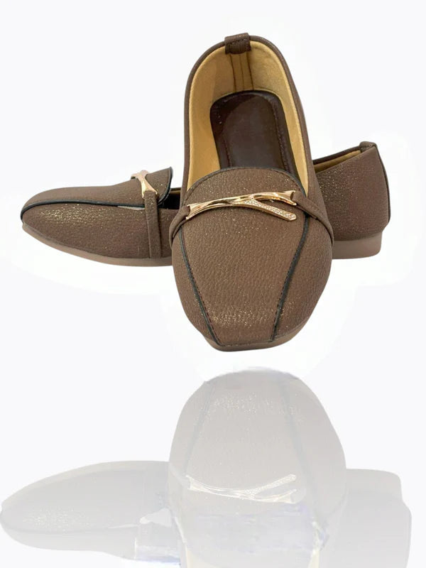 Royal Brown – Luxe Gold Buckle Women’s Formal Loafers