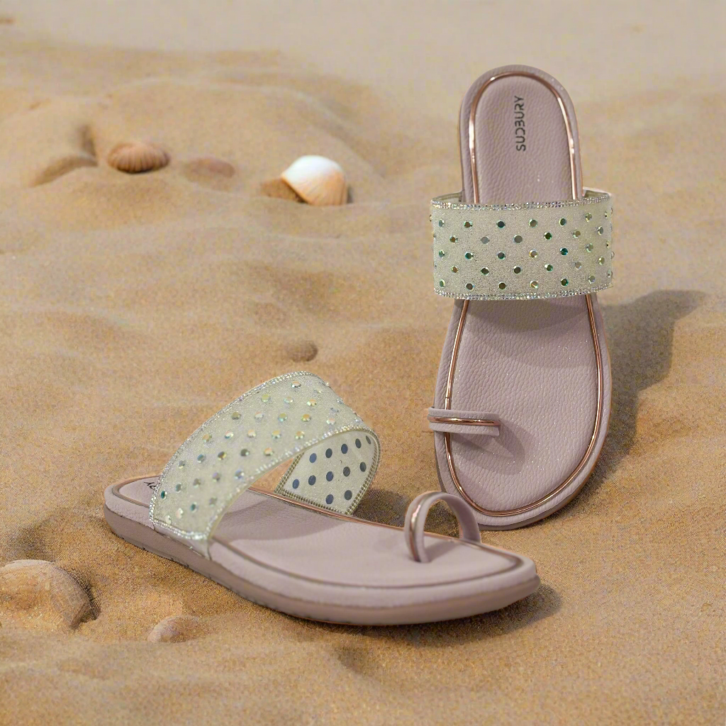 Sparkly Pastel Toe Ring Flats – Elegant Glitter Slides for Parties & Daily Glam