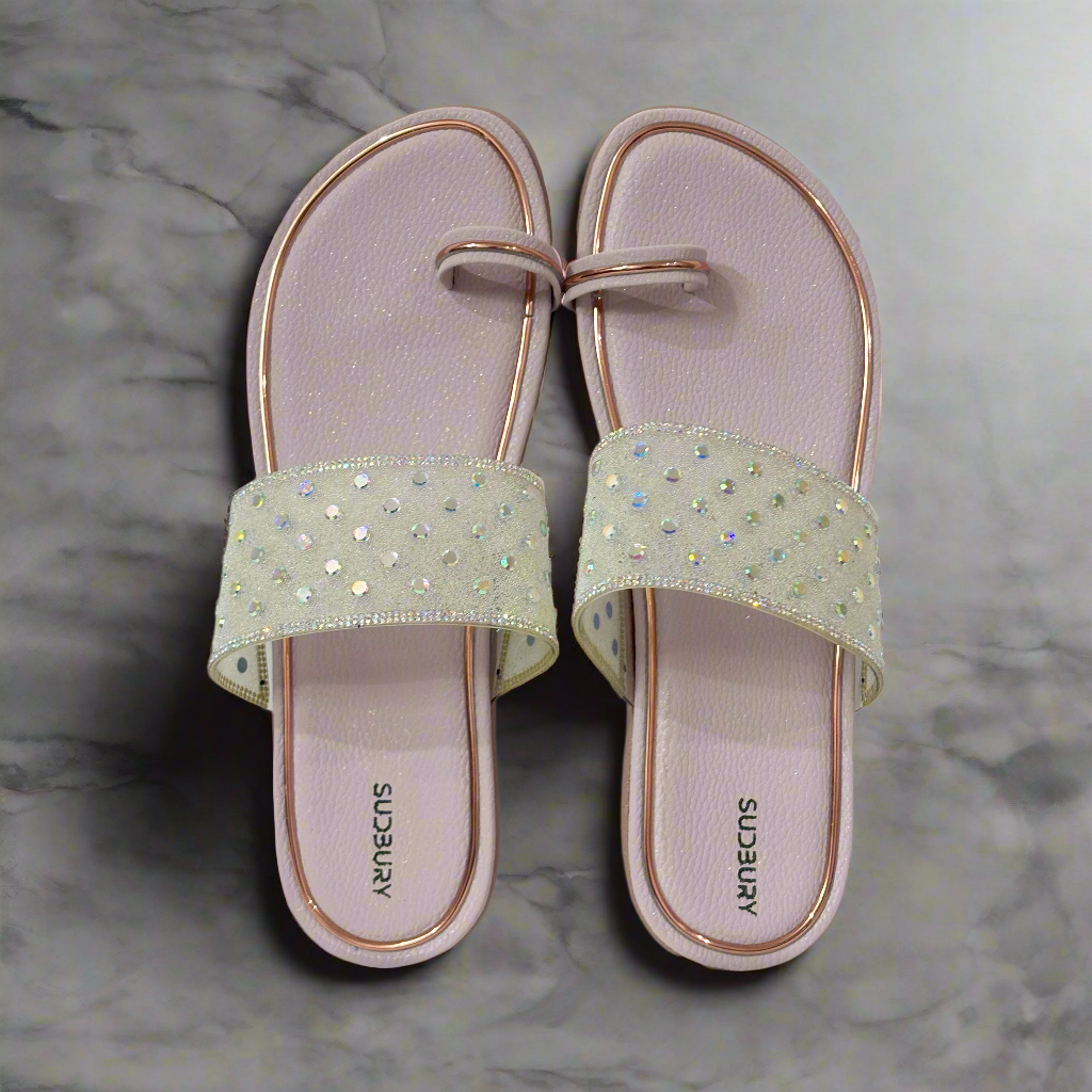 Sparkly Pastel Toe Ring Flats – Elegant Glitter Slides for Parties & Daily Glam