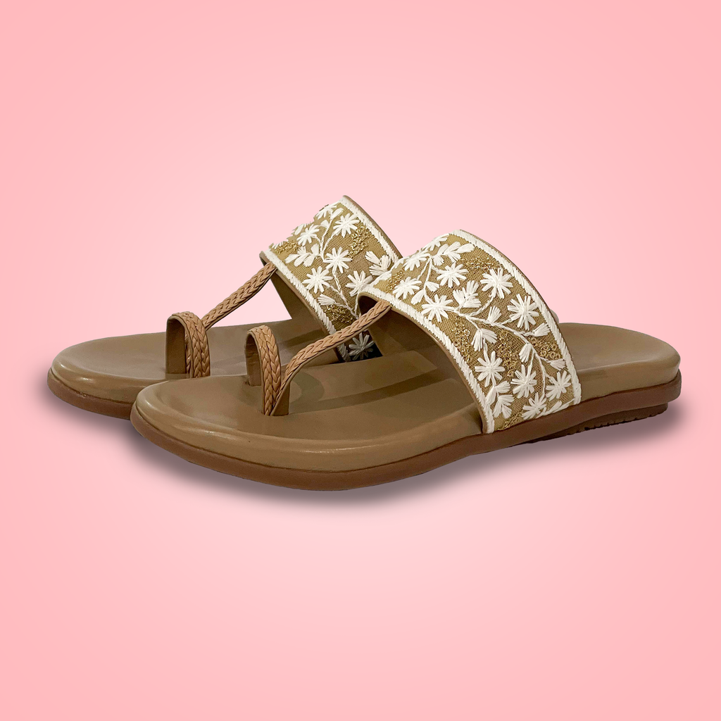 Embroidered Floral Kolhapuri Sandals – Ethnic Comfort for Everyday Elegance