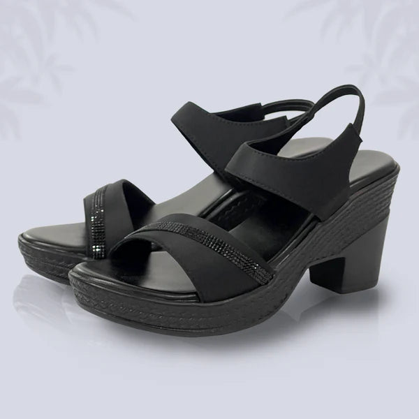 Midnight Elegance – Black Chunky Heel Sandals for Women