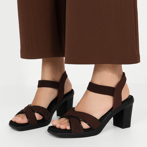 Mocha Grace – Brown Block Heel Sandals with Cross Straps