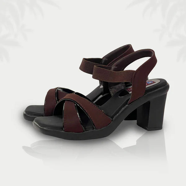 Mocha Grace – Brown Block Heel Sandals with Cross Straps