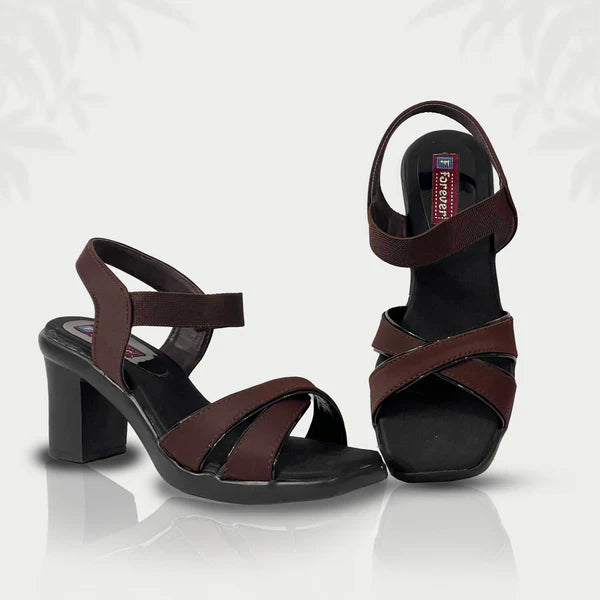 Mocha Grace – Brown Block Heel Sandals with Cross Straps