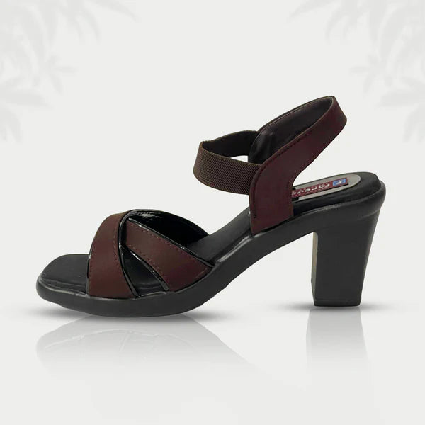 Mocha Grace – Brown Block Heel Sandals with Cross Straps