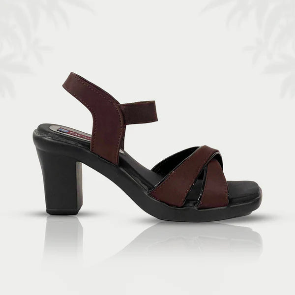 Mocha Grace – Brown Block Heel Sandals with Cross Straps