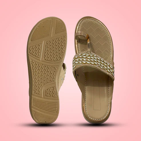 Golden Glam Ethnic Slip-On Sandals for Women – Elegant Festive Comfort