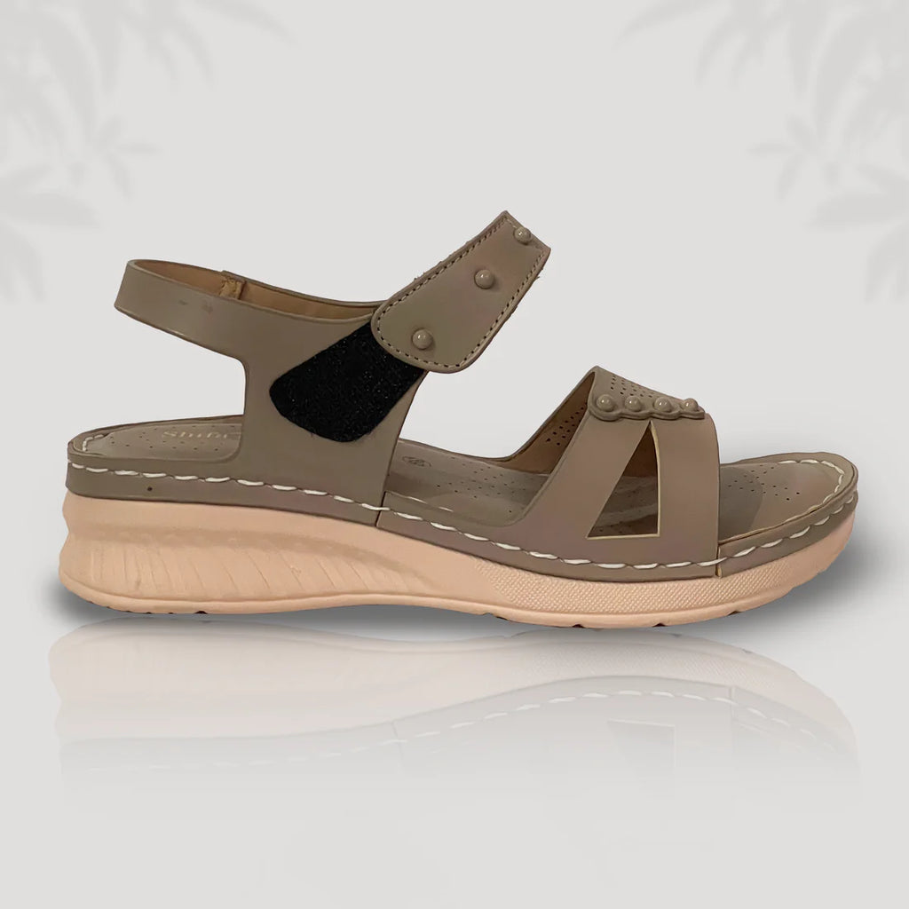 Beige Orthopedic Comfort Wedge Sandals – All-Day Support with Style