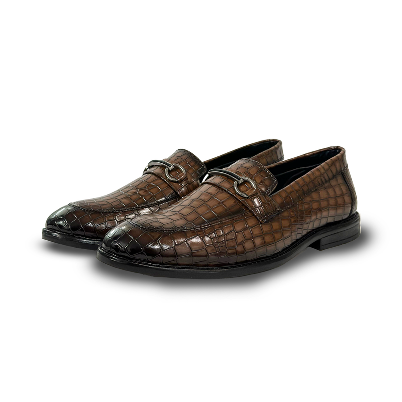 Men's Brown Croc Textured Leather Loafers