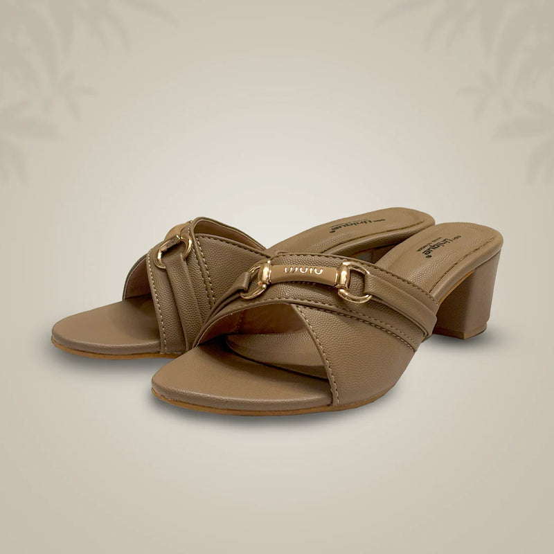 Women's Brown Slip-On Block Heels – Casual Comfort Sandals