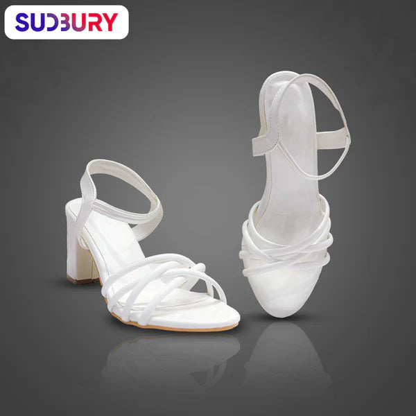 Women's White Strappy Block Heels – Elegant Bridal & Party Sandals