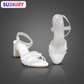 Women's White Strappy Block Heels – Elegant Bridal & Party Sandals