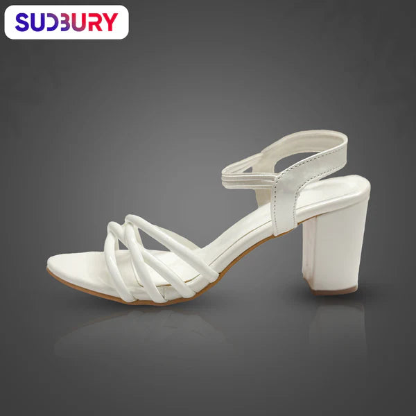 Women's White Strappy Block Heels – Elegant Bridal & Party Sandals
