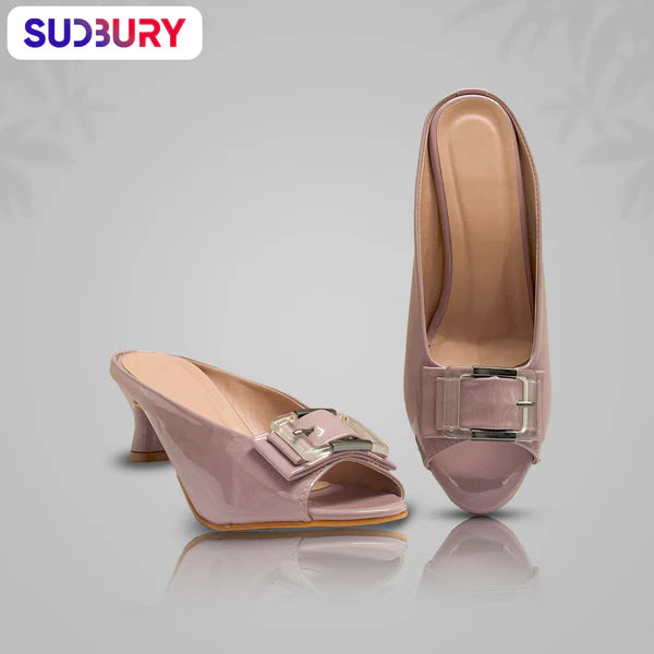 Sudbury LuxeBuckle – Nude Glossy Block Heel Mules for Women
