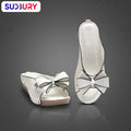 Sudbury BellaBow – Women’s White Slip-On Wedge Sandals with Elegant Bow Detail