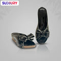 Sudbury MidnightBow – Women’s Black Glossy Wedge Sandals with Bow