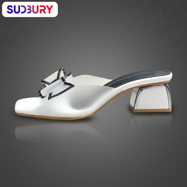 Sudbury NoirBow – Women’s White Block Heel Sandals with Black Bow Accent