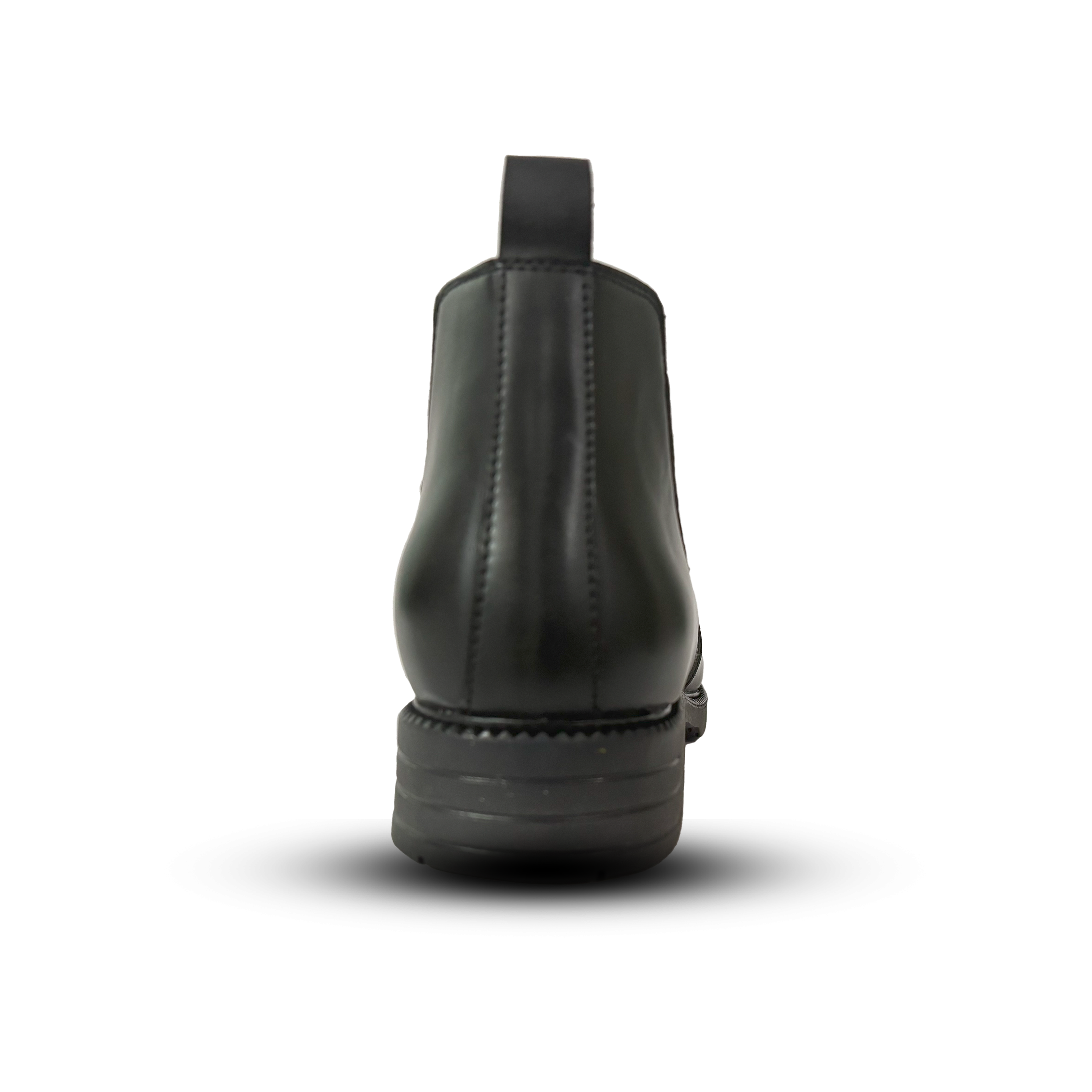Black leather boot on a white background