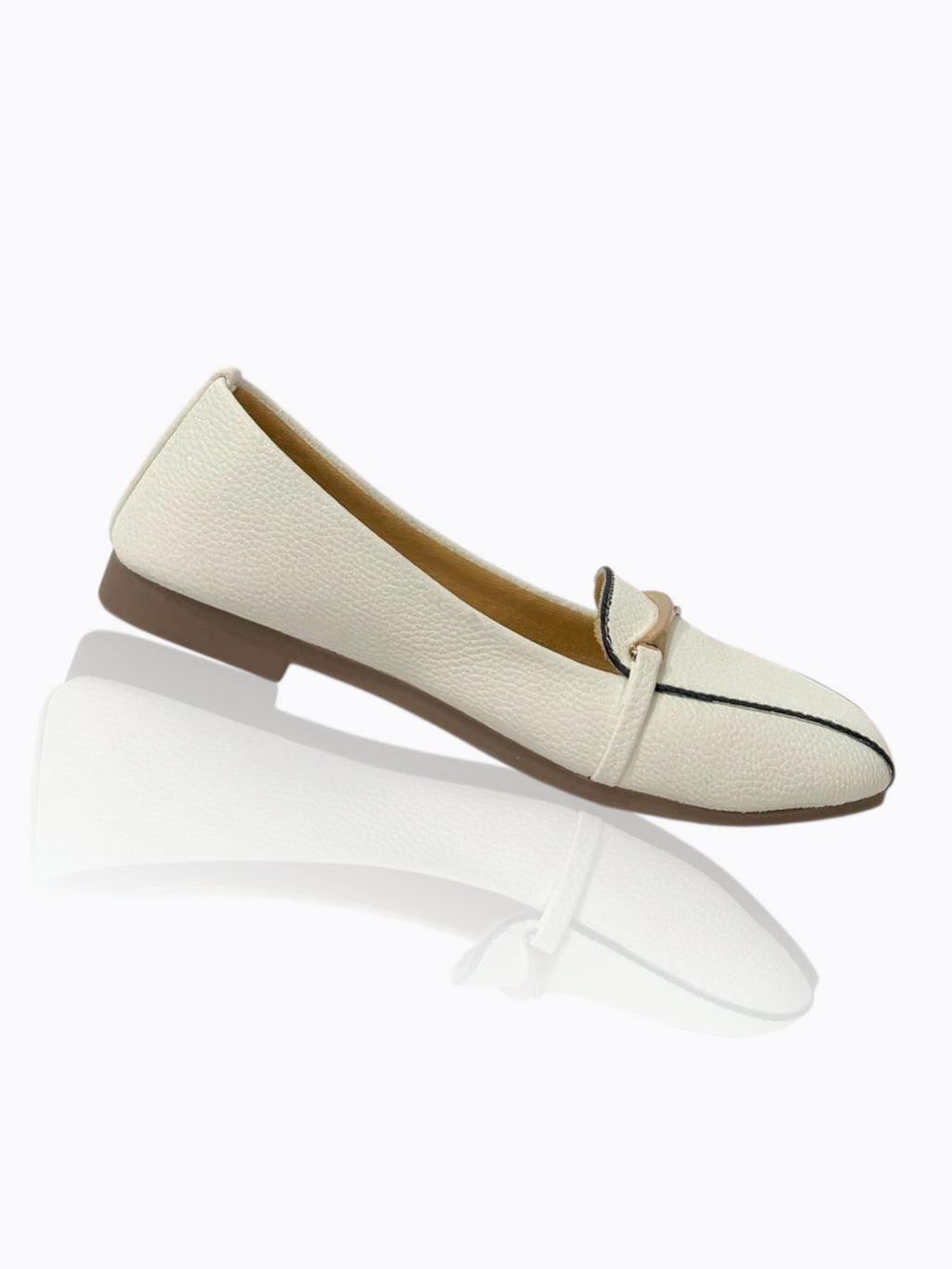 Elegant White – Rose Gold Buckle Comfort Loafers