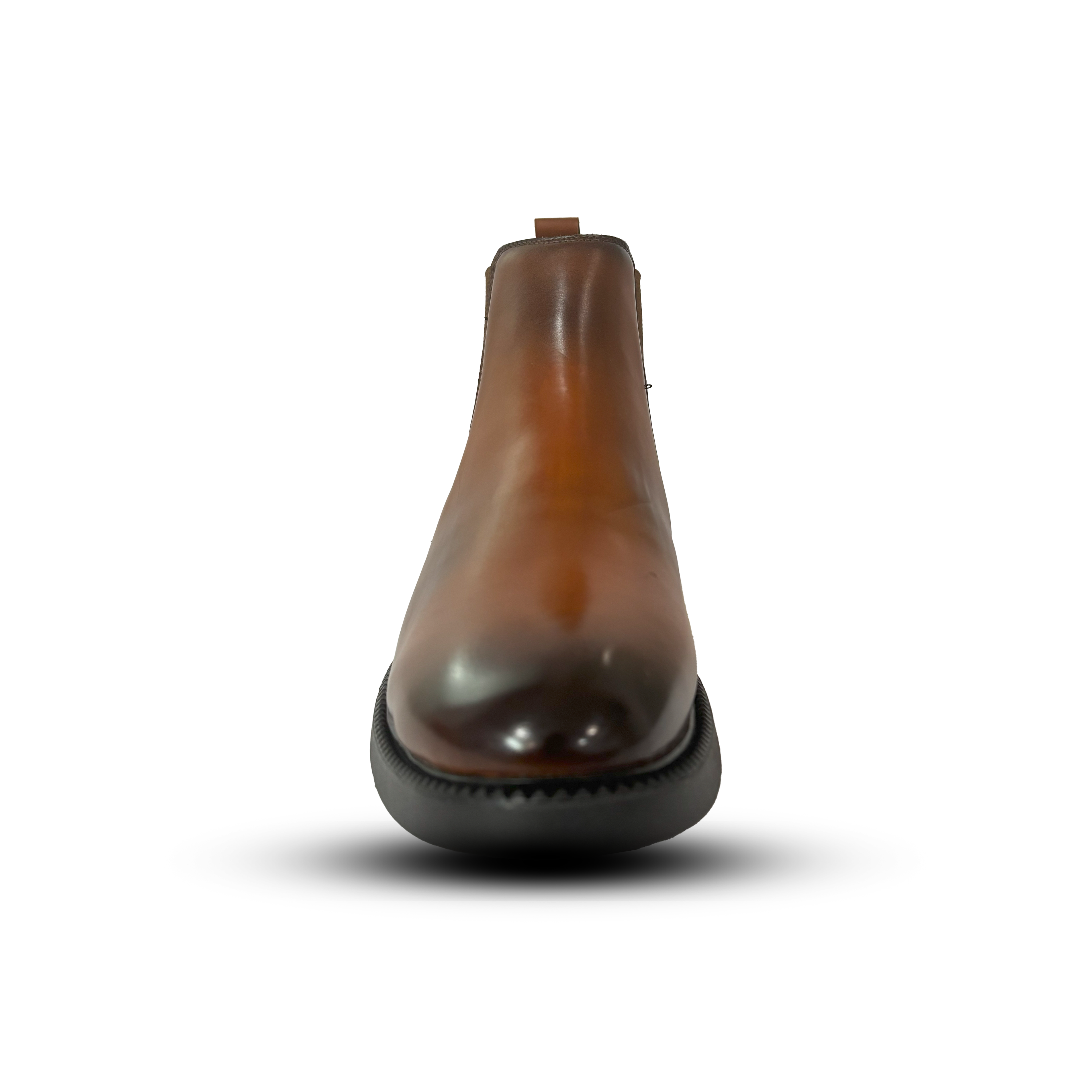 Brown leather boot on a white background