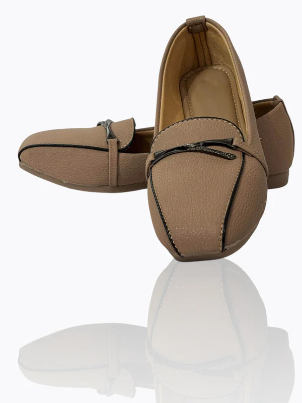 Chic Tan – Black Buckle Soft Loafers for Women