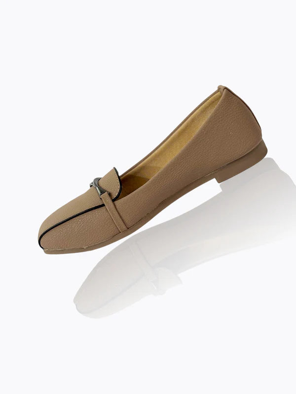 Chic Tan – Black Buckle Soft Loafers for Women