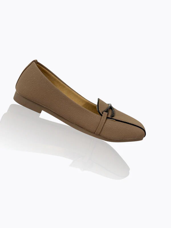 Chic Tan – Black Buckle Soft Loafers for Women