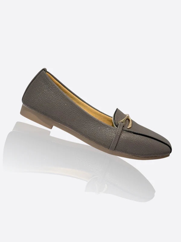 Urban Grey – Golden Accent Loafers for Women