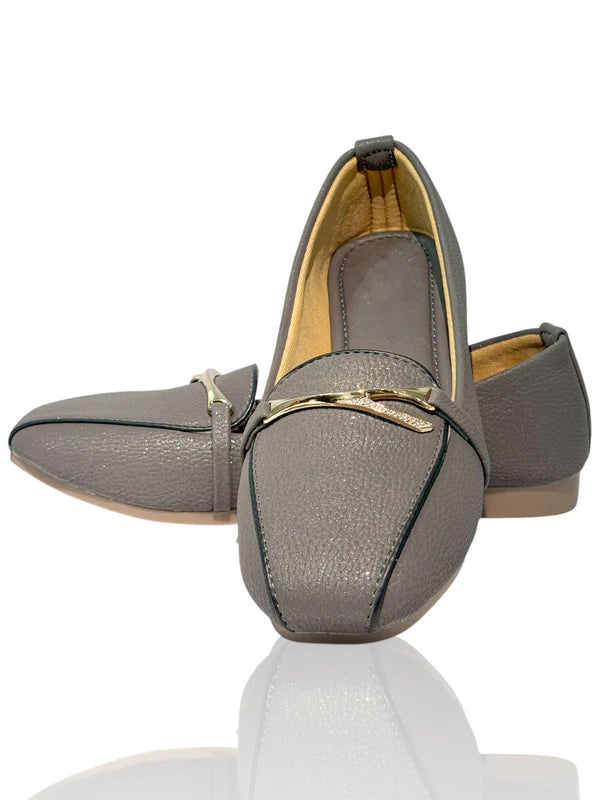 Urban Grey – Golden Accent Loafers for Women
