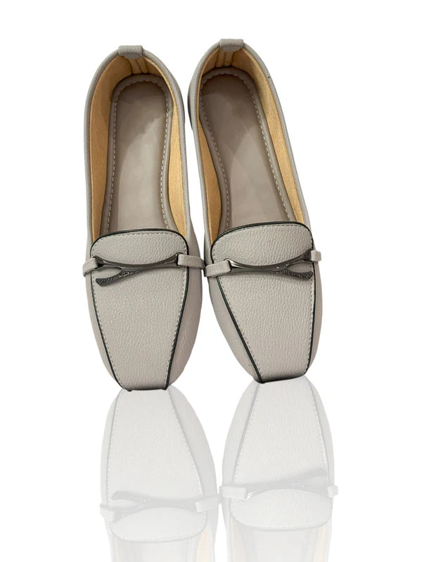 Light Grey Textured Women's Loafers – Minimalist Everyday Flats