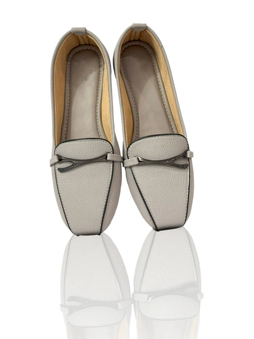 Light Grey Textured Women's Loafers – Minimalist Everyday Flats