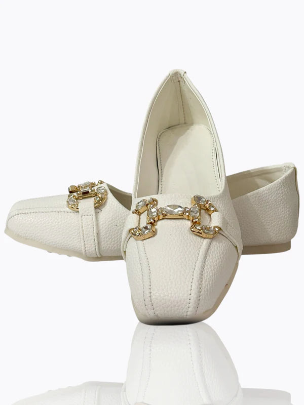 Elegant White Embellished Ballet Flats
