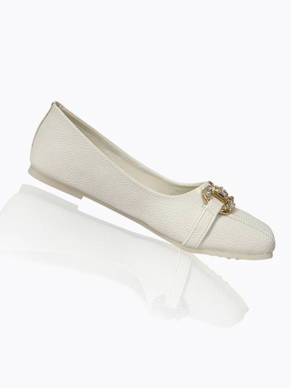 Elegant White Embellished Ballet Flats