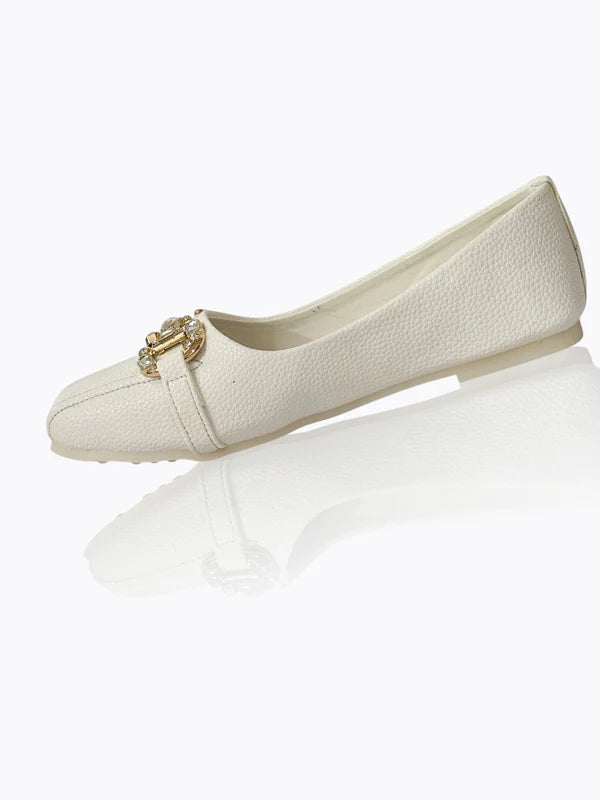 Elegant White Embellished Ballet Flats